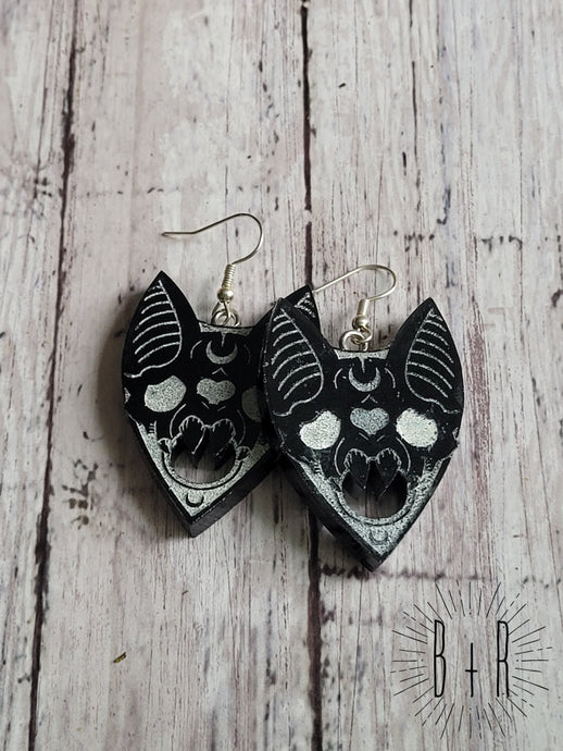 Bat Planchette Earrings-Black